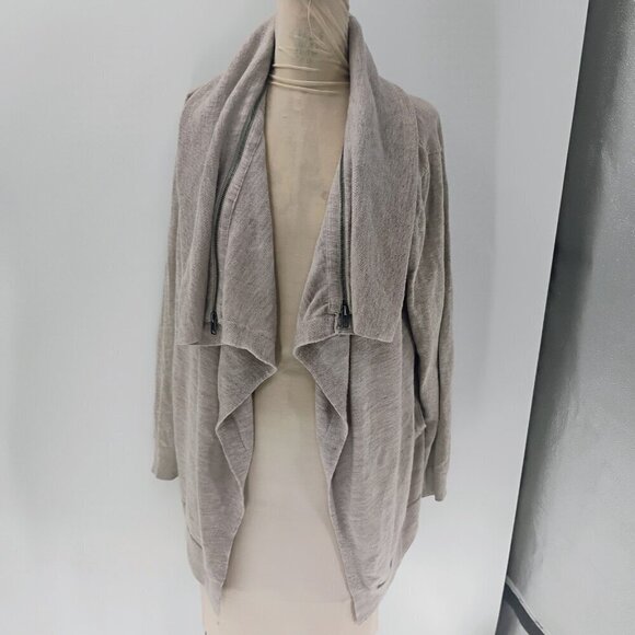 allsaints 100% wool long lined sweater cardigan pockets beige dahlia cardigan - Picture 15 of 15